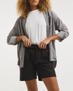 Black Linen Mix Shorts -Cheap Vextalia Store x01zh114722w