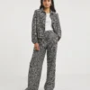 Mono Check Wide Leg Trousers