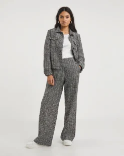 Mono Check Wide Leg Trousers