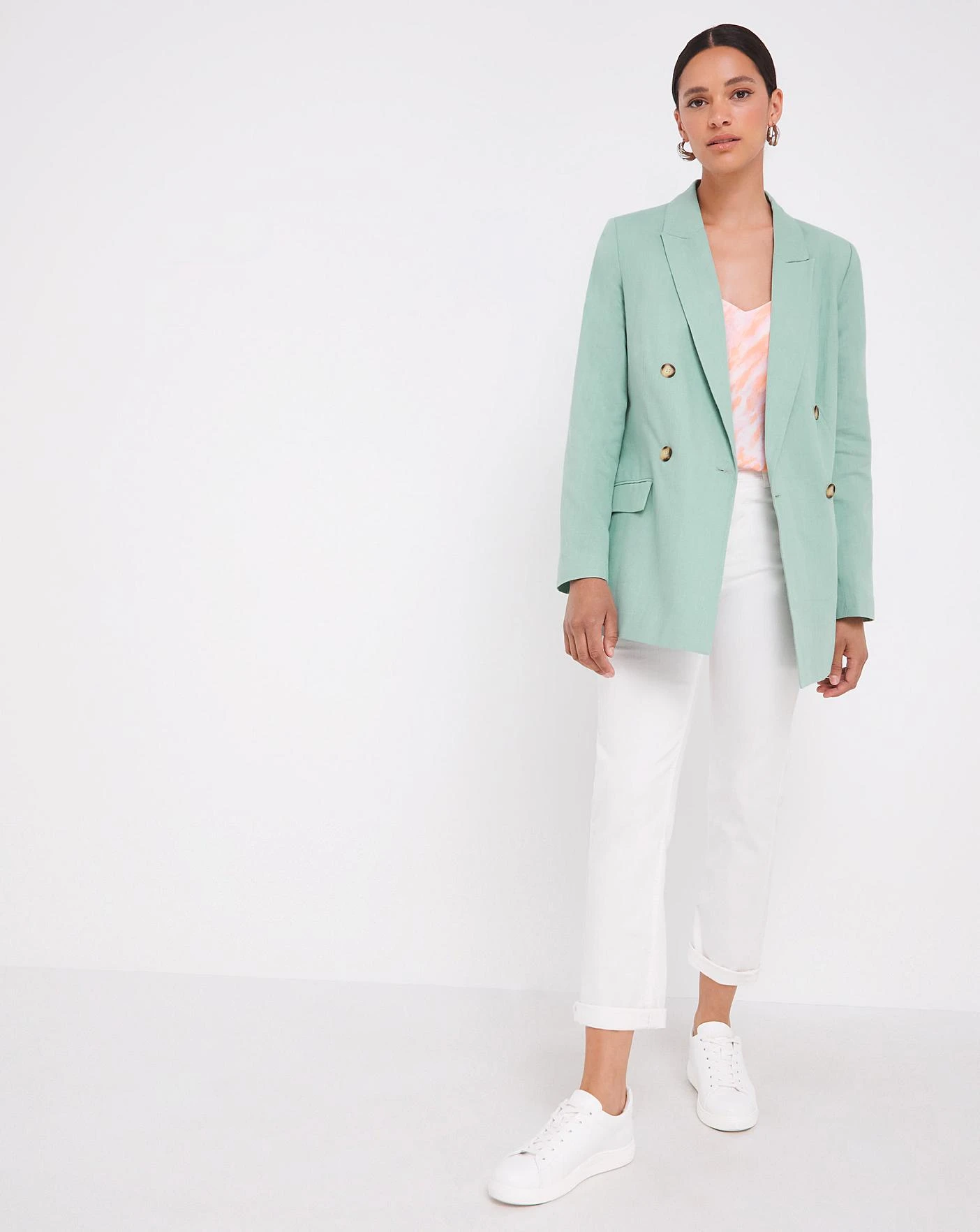 Mint Green Linen Double Breasted Blazer 2 Mint Green Linen Double Breasted Blazer - Image 2
