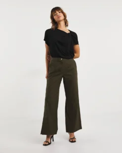 Olive Split Hem Straight Leg Trousers -Cheap Vextalia Store x01zv842723w