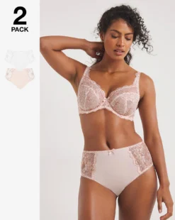 Blush/White 2 Pack Ella Lace Briefs