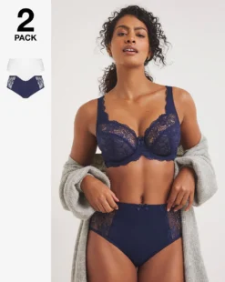 Navy/White 2 Pack Ella Lace Briefs