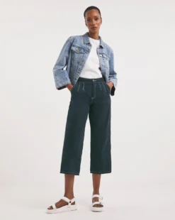 Navy Wide Leg Crop Trousers