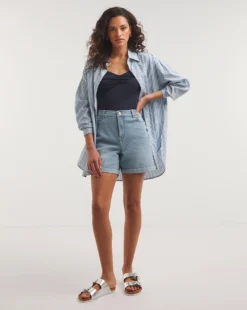 Simply Be Super Light Wash 24/7 Mid Shorts