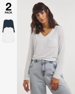 White And Navy 2 Pack Pocket Tees