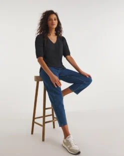 Broderie Sleeve Detail V-Neck Top