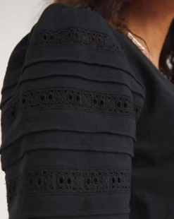 Broderie Sleeve Detail V-Neck Top -Cheap Vextalia Store y01fz990726w