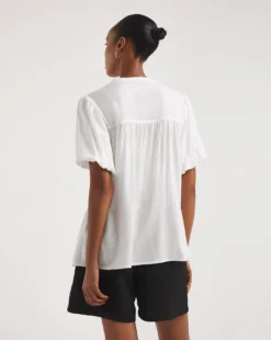 Embroidered Yoke Puff Sleeve Top -Cheap Vextalia Store y01gp185728w