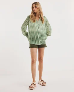 Sheer Shirred Shoulder Shirt -Cheap Vextalia Store y01gp214721w