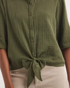 Cheesecloth Tie Front Shirt -Cheap Vextalia Store y01gp235707w