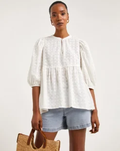 Dipped Back Broderie Smock Top