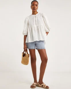 Dipped Back Broderie Smock Top -Cheap Vextalia Store y01gp244708w