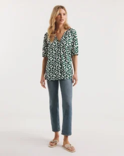 Lace Insert Collarless Blouse -Cheap Vextalia Store y01gp257736w