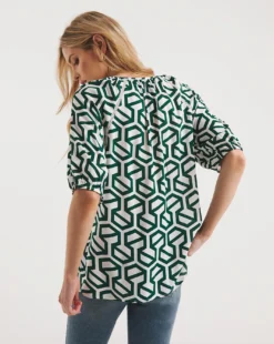 Lace Insert Collarless Blouse -Cheap Vextalia Store y01gp257738w