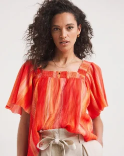 Square Neck Plisse Top