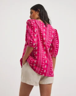 Contrast Broderie Square Neck Top -Cheap Vextalia Store y01gp436708w