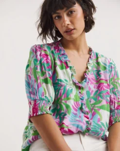 Frill Trim Crinkle Top