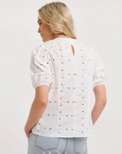 Puff Sleeve Broderie Top -Cheap Vextalia Store y01gp443708w