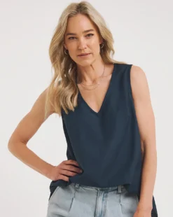 Navy V Neck Linen Vest