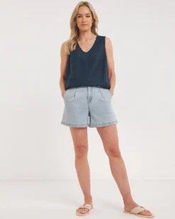 Navy V Neck Linen Vest -Cheap Vextalia Store y01gp970730w