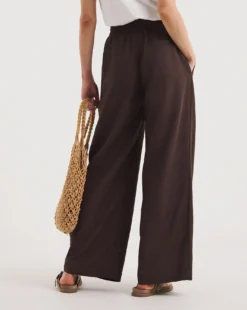 Chocolate Linen Mix Wide Leg Trousers -Cheap Vextalia Store y01gz419722w
