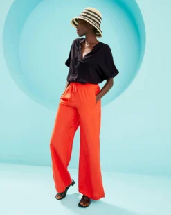 Tomato Linen Mix Wide Leg Trousers