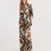 Tropical Print Linen Wide Leg Trousers