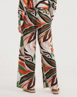 Tropical Print Linen Wide Leg Trousers -Cheap Vextalia Store y01gz431731w