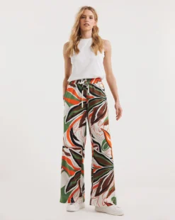 Tropical Print Linen Wide Leg Trousers -Cheap Vextalia Store y01gz431732w