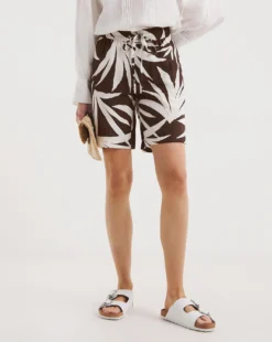 Chocolate Leaf Print Linen Mix Shorts 7 Chocolate Leaf Print Linen Mix Shorts -Cheap Vextalia Store y01gz459721w