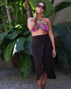 Chocolate Jersey Ring Detail Wrap Skirt