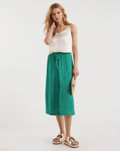 Green Geo Print Crinkle Culottes