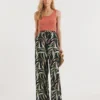 Leaf Print Pull On Wide Leg Trousers