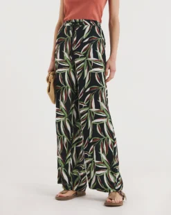 Leaf Print Pull On Wide Leg Trousers 7 Leaf Print Pull On Wide Leg Trousers -Cheap Vextalia Store y01gz568720w