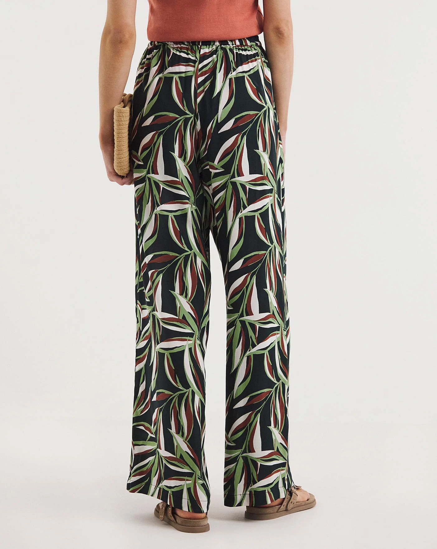 Leaf Print Pull On Wide Leg Trousers 2 Leaf Print Pull On Wide Leg Trousers - Image 2