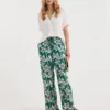 Palm Print Pull On Wide Leg Trousers
