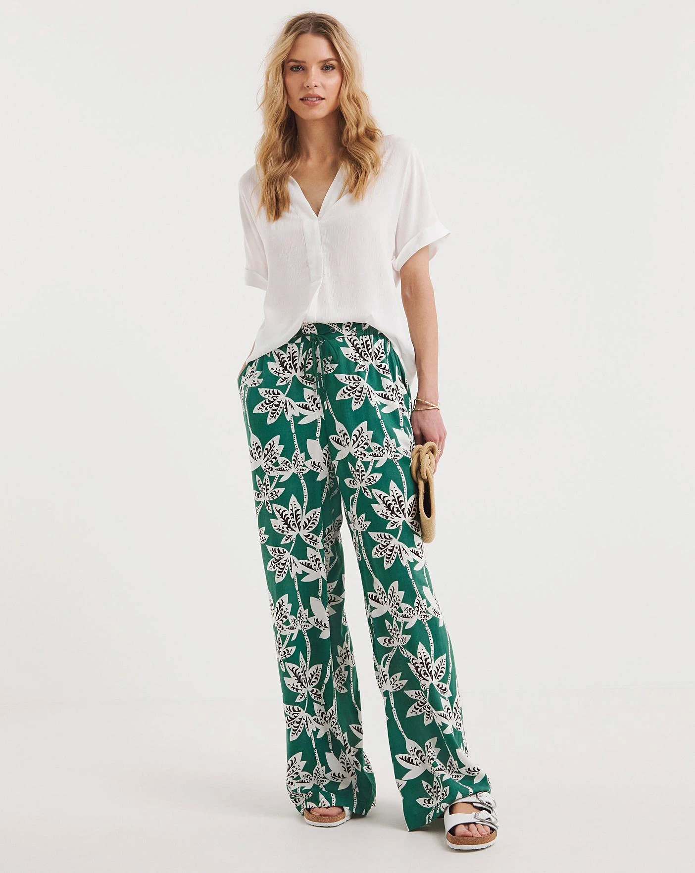 Palm Print Pull On Wide Leg Trousers 1 Palm Print Pull On Wide Leg Trousers