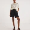 Black Textured Belted City Shorts