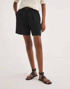 Black Textured Belted City Shorts 6 Black Textured Belted City Shorts -Cheap Vextalia Store y01gz599726w