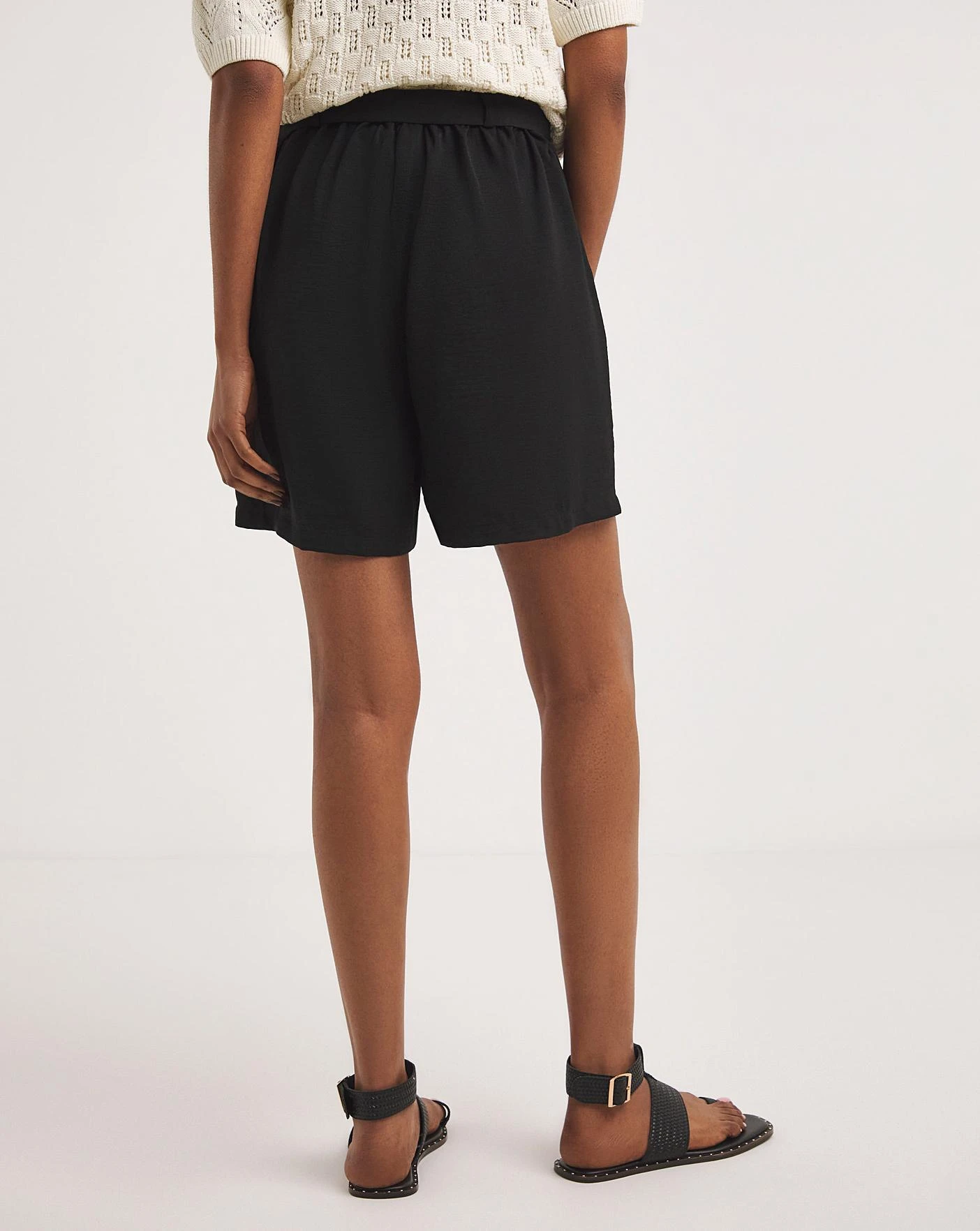 Black Textured Belted City Shorts 2 Black Textured Belted City Shorts - Image 2