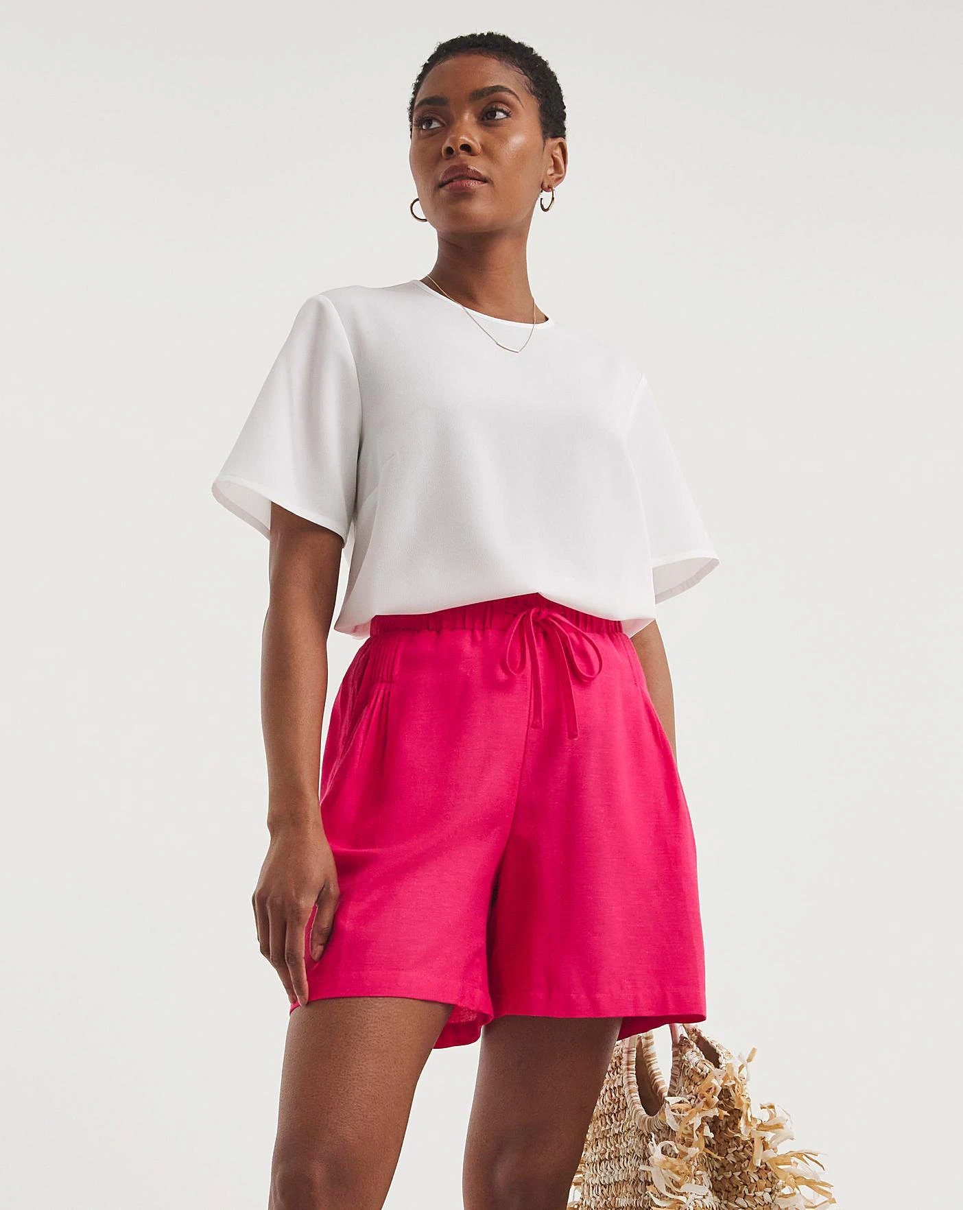 Pink Linen Mix Pleat Detail Shorts 1 Pink Linen Mix Pleat Detail Shorts