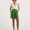 Apple Green Textured Belted City Shorts