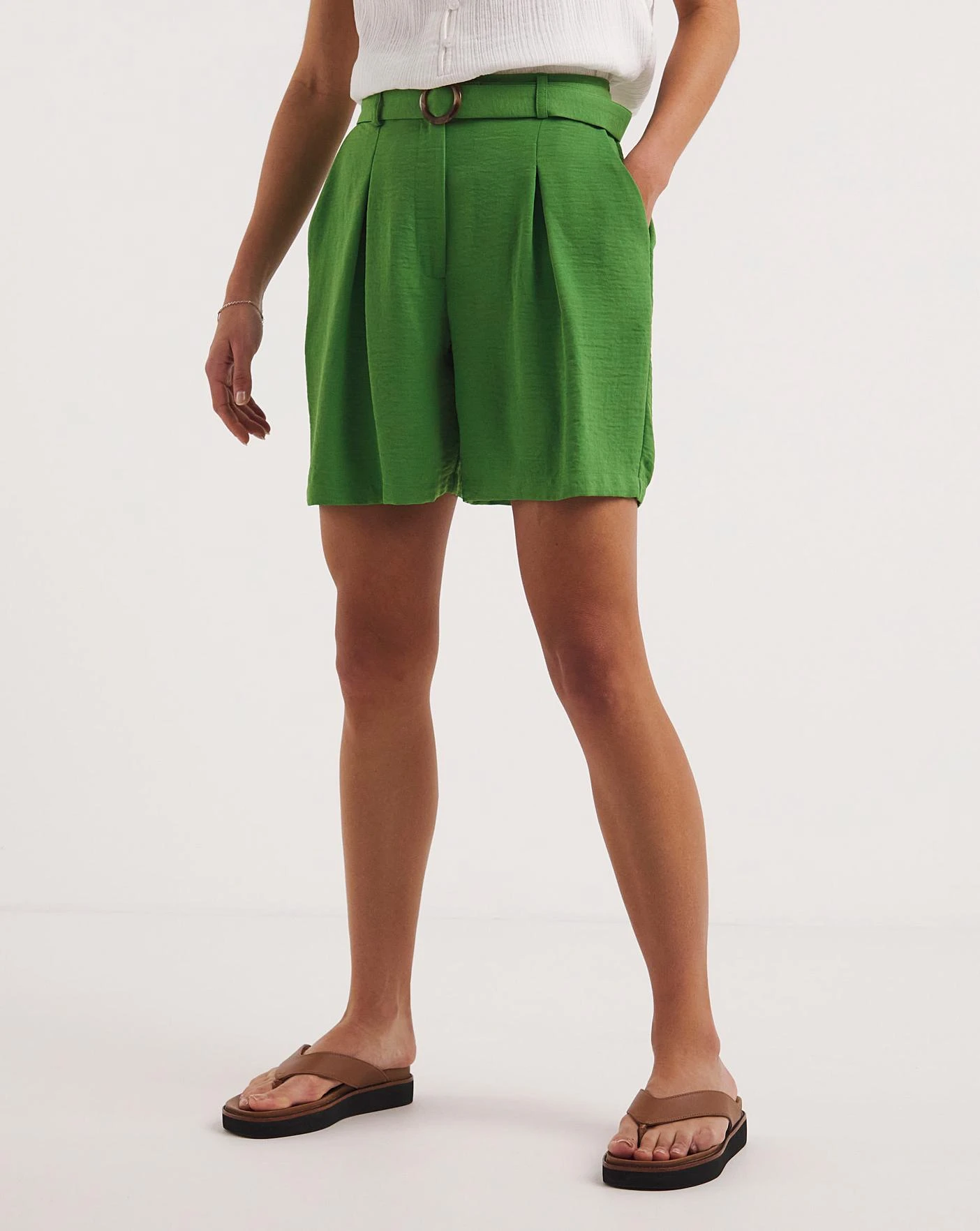 Apple Green Textured Belted City Shorts 4 Apple Green Textured Belted City Shorts - Image 4