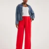 Raspberry Crinkle Wide Leg Trousers