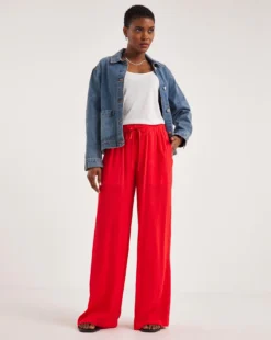 Raspberry Crinkle Wide Leg Trousers