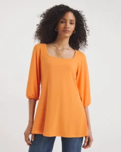 Orange Square Neck Volume Sleeve Top