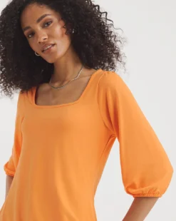 Orange Square Neck Volume Sleeve Top -Cheap Vextalia Store y01qb007732w