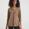 Value Cotton 3/4 Sleeve Notch Neck Top