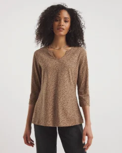Value Cotton 3/4 Sleeve Notch Neck Top